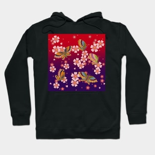 Japanese Butterflies Amid Sakura Blossoms (Red & Purple) Hoodie